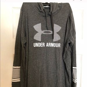 Long sleeve hooded Under Armor shirt.
